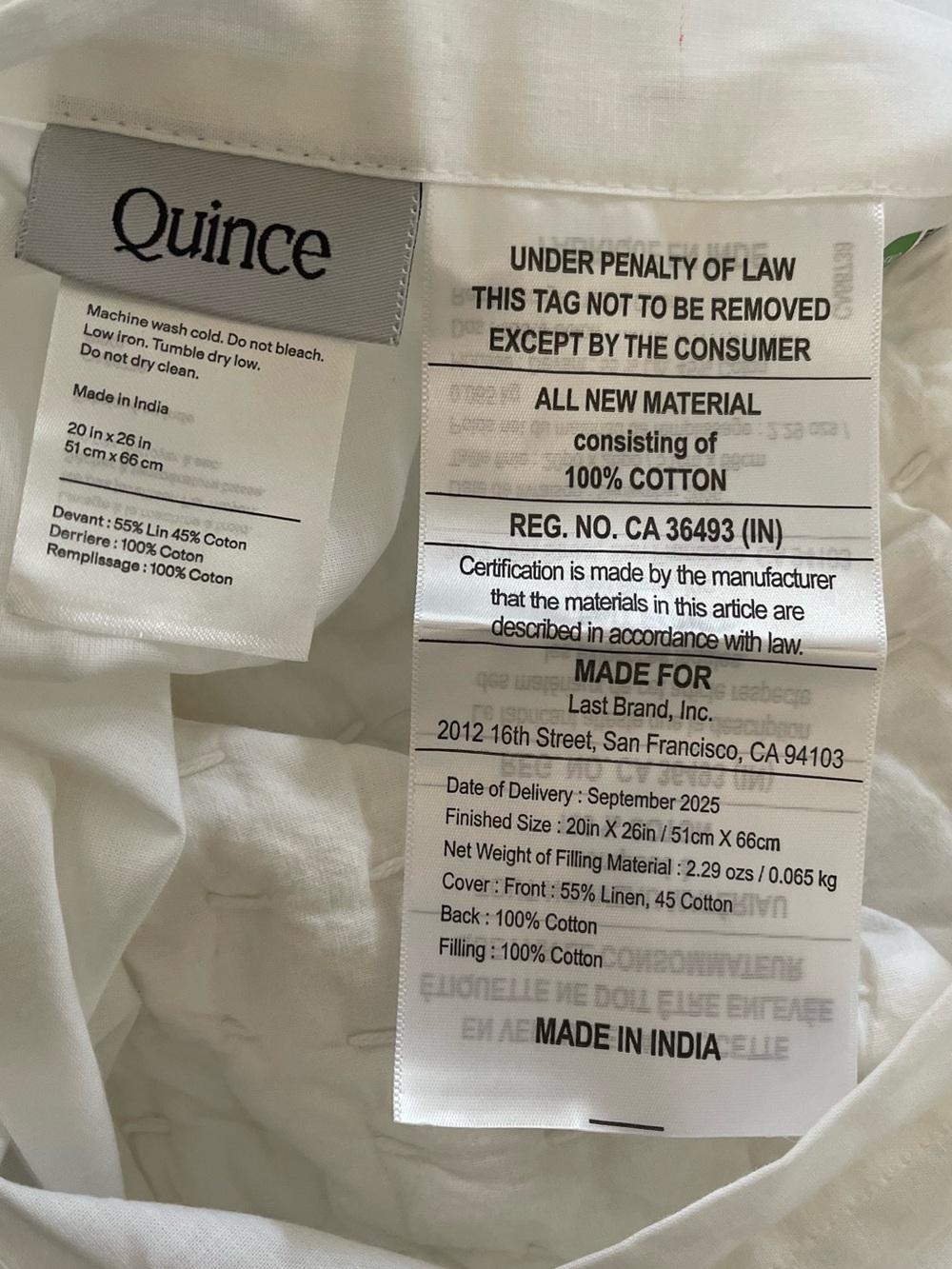 NEW Quince Organic Cotton Hand Stitched Quilted Shams, Standard (White) - Picture 3 of 4